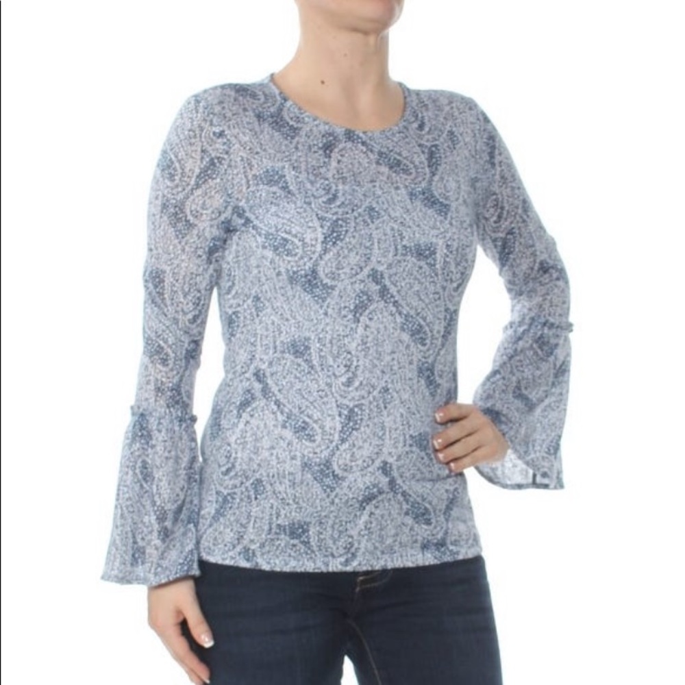 Michael Kors Blue Paisley Trumpet Sleeve Top Small